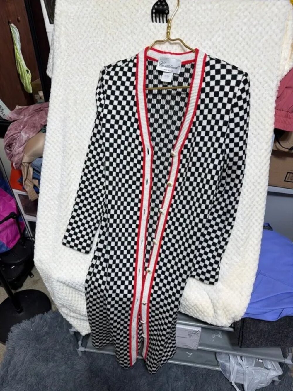 Castlebrook vintage retro racing check cardigan / knit dress size 6